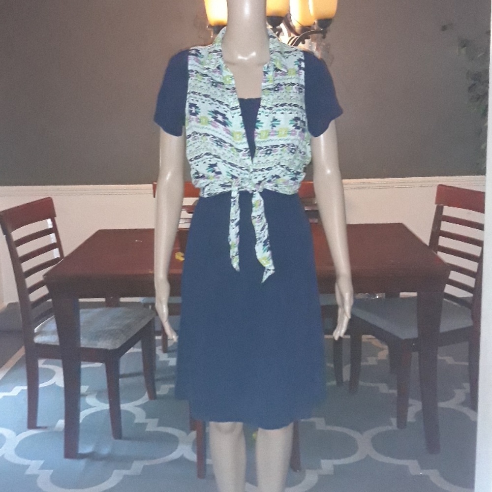Plain navy blue dress waiting for your imagination